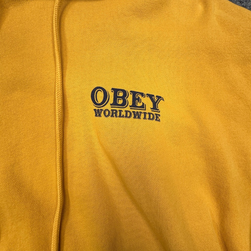 Obey Worldwide Hoodie Mens Large Oversized Yellow Distressed Sweatshirt PLS READ - Picture 9 of 12